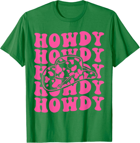 Vintage Pink Howdy Rodeo Western Country Southern Cowgirl T-Shirt - T-Shirt | Irish Green
