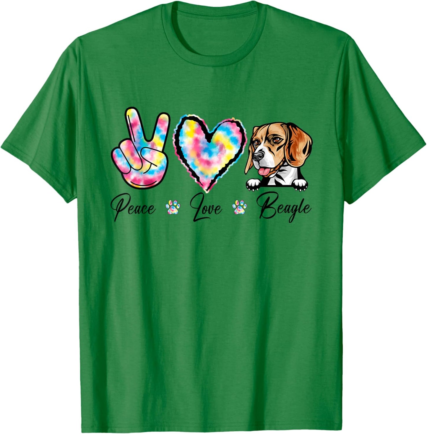 Tie Dye Peace Love Beagle Dog Puppy Paw Lover Men Women Kids T-Shirt - T-Shirt | Irish Green