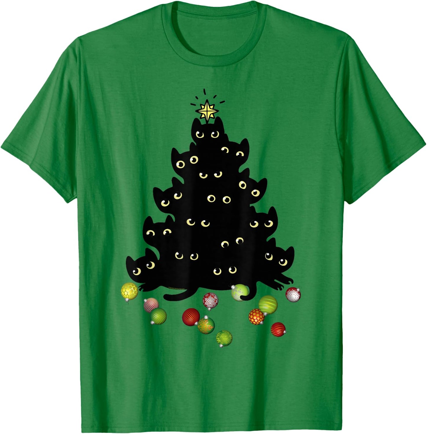 Cat Lovers Cute and Funny Holiday Tree Christmas T-Shirt - T-Shirt | Irish Green