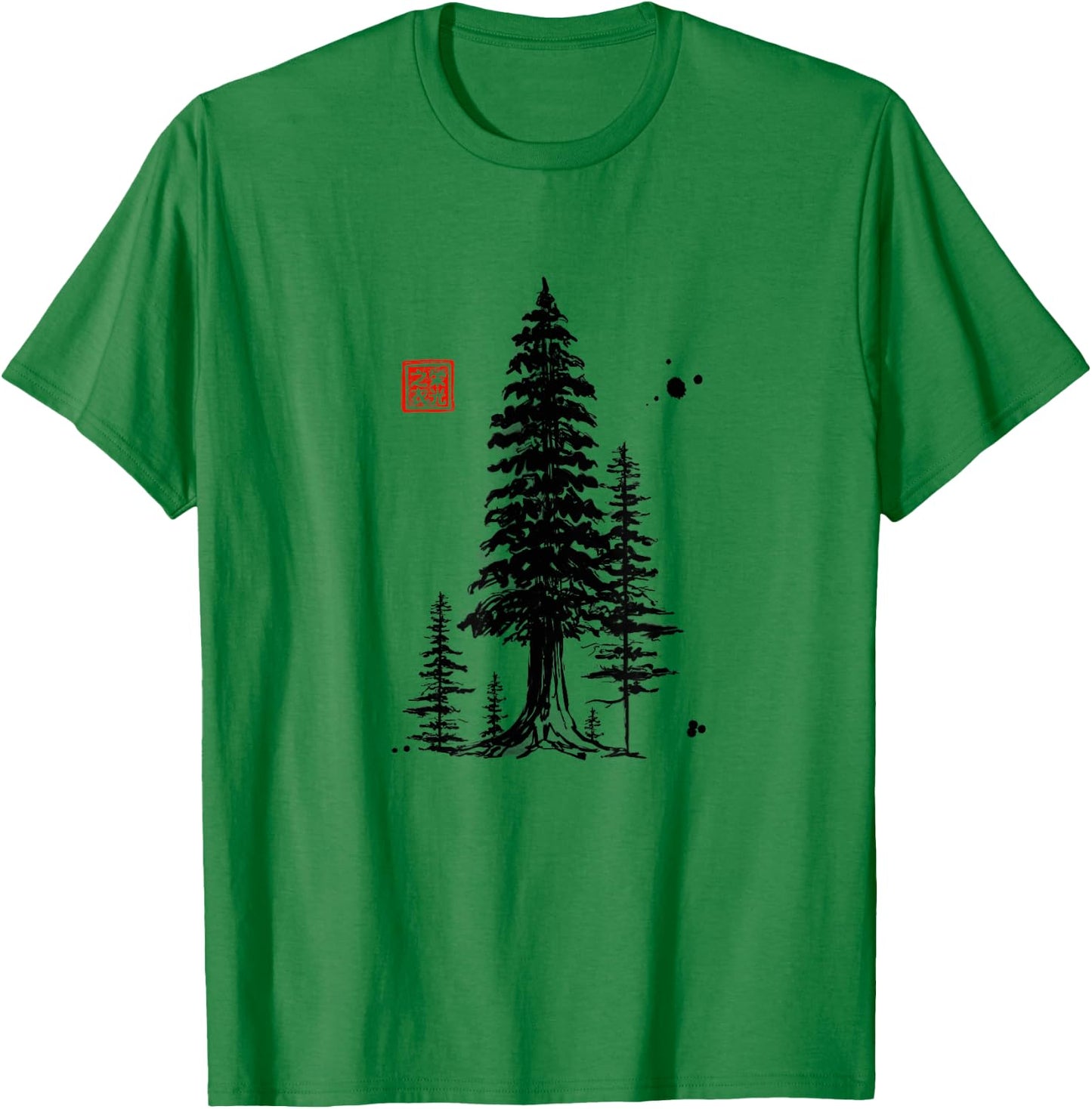 Redwood Trees Forest Sumi-e - Design T-Shirt - T-Shirt | Irish Green