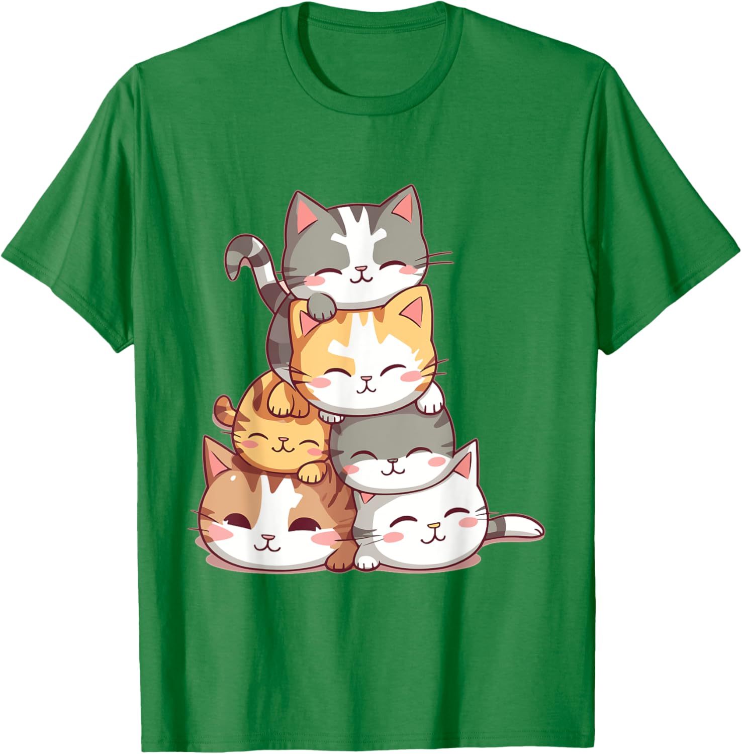 Cat Cute Kitty Pile Cats Anime Kawaii Neko Women Girls T-Shirt - T-Shirt | Irish Green