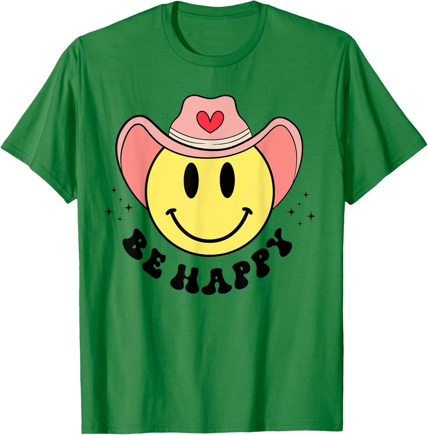 Be Happy Cute Retro Cowboy Smile Face For Boys Girls Women T-Shirt - T-Shirt | Irish Green