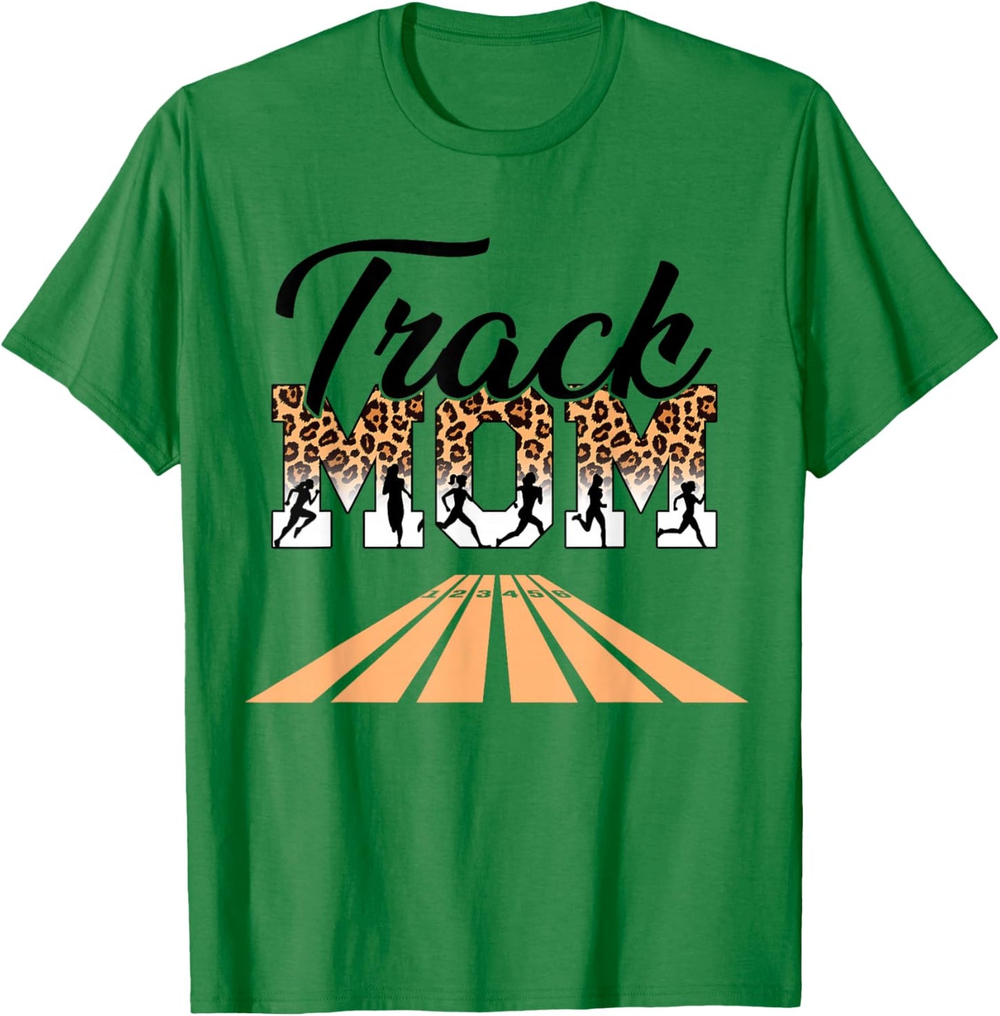 Leopard Messy Bun Track Funny Field Mom Mother's Day Running T-Shirt - T-Shirt | Irish Green
