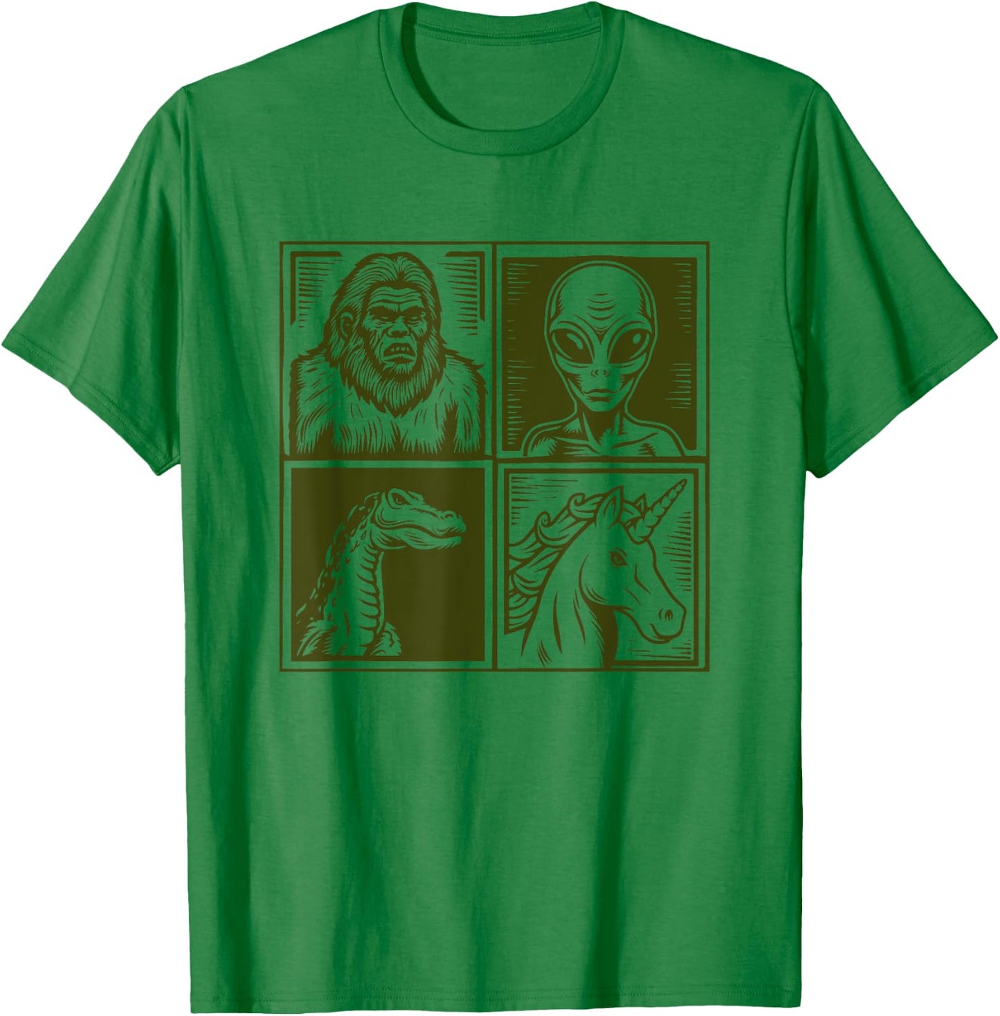 Cryptid Bigfoot Unicorn Alien Lock Ness Pop Art Style Art T-Shirt - T-Shirt | Irish Green