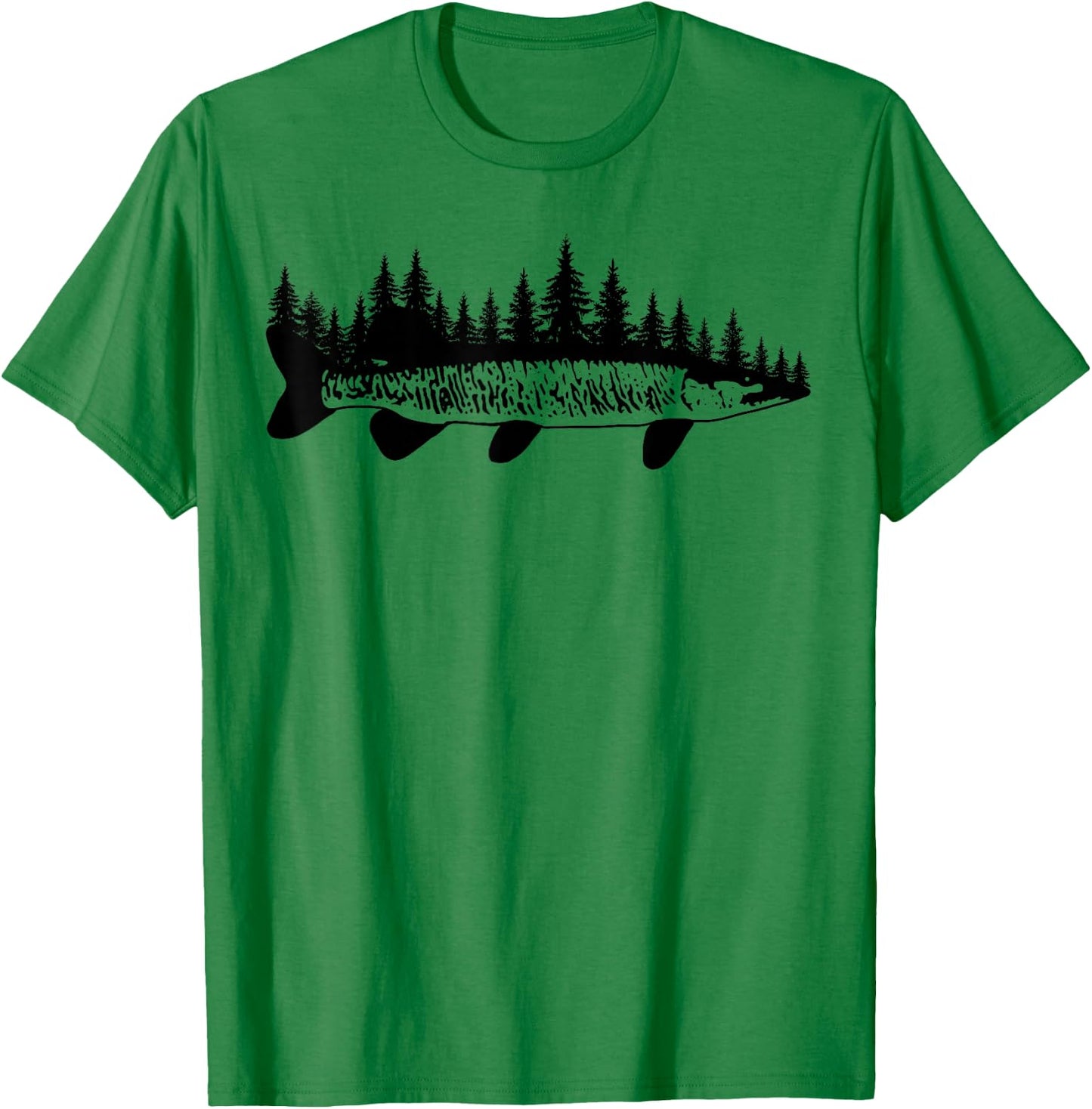 Tiger Musky Pine Forest Treeline - Outdoor Fishing Angler T-Shirt - T-Shirt | Irish Green