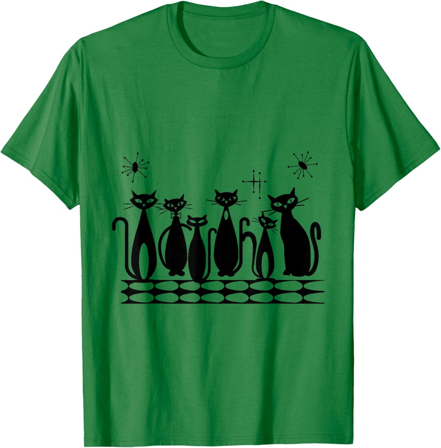 Atomic Cats Black Kitties MCM Retro T-Shirt - T-Shirt | Irish Green