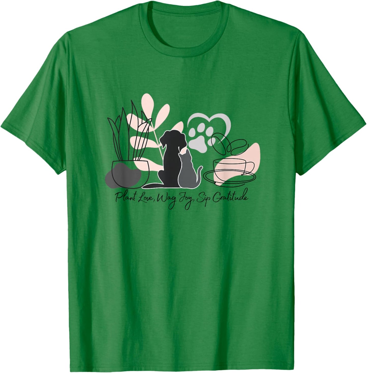 Aesthetic Minimalistic Plant Dog Coffee Art Drawing Women T-Shirt - T-Shirt | Irish Green