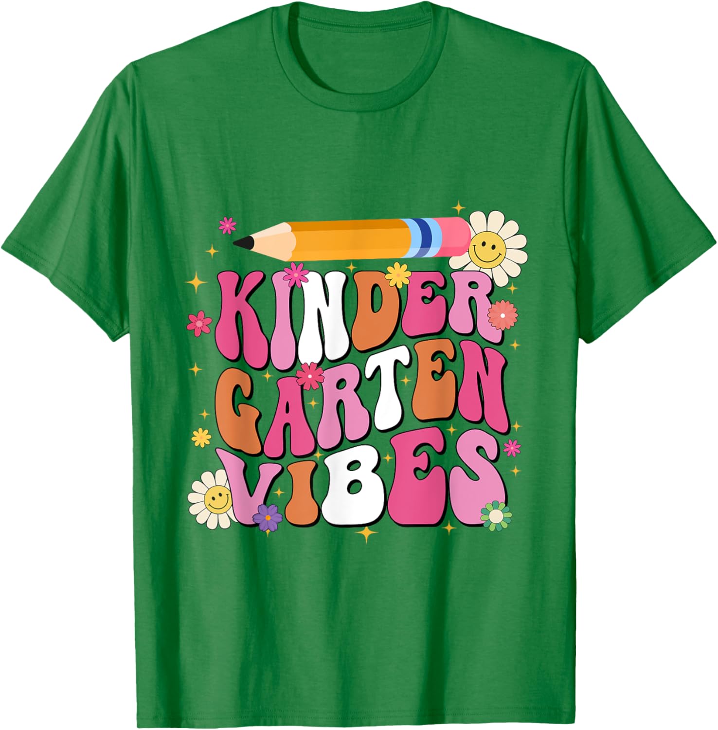 Groovy First Day Of School Kindergarten Vibes Back to School T-Shirt - T-Shirt | Irish Green