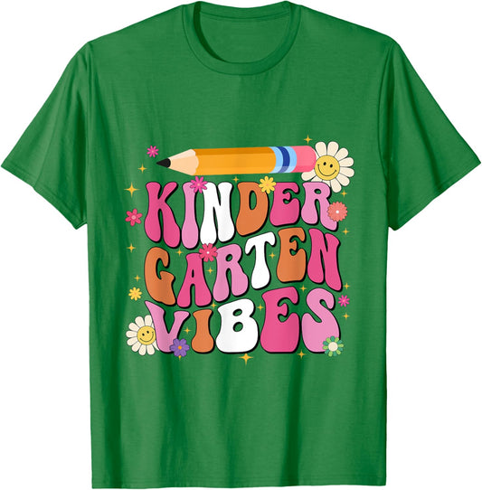 Groovy First Day Of School Kindergarten Vibes Back to School T-Shirt - T-Shirt | Irish Green