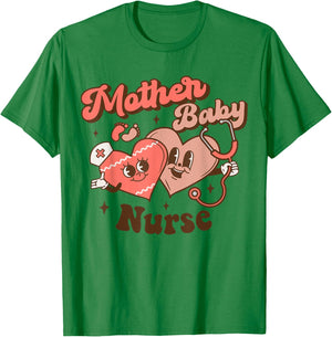 Mother Baby Squad Postpartum Nurse Groovy Nursing Valentines T-Shirt - T-Shirt | Irish Green