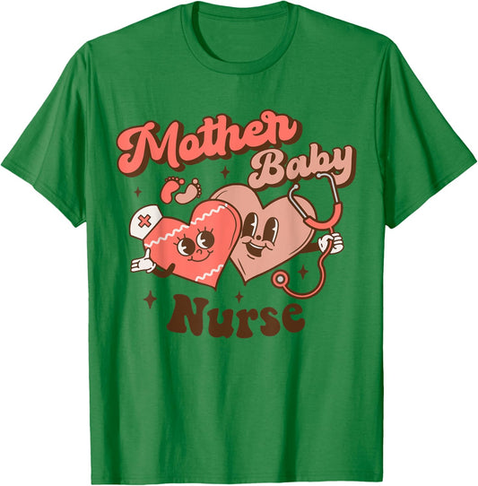 Mother Baby Squad Postpartum Nurse Groovy Nursing Valentines T-Shirt - T-Shirt | Irish Green