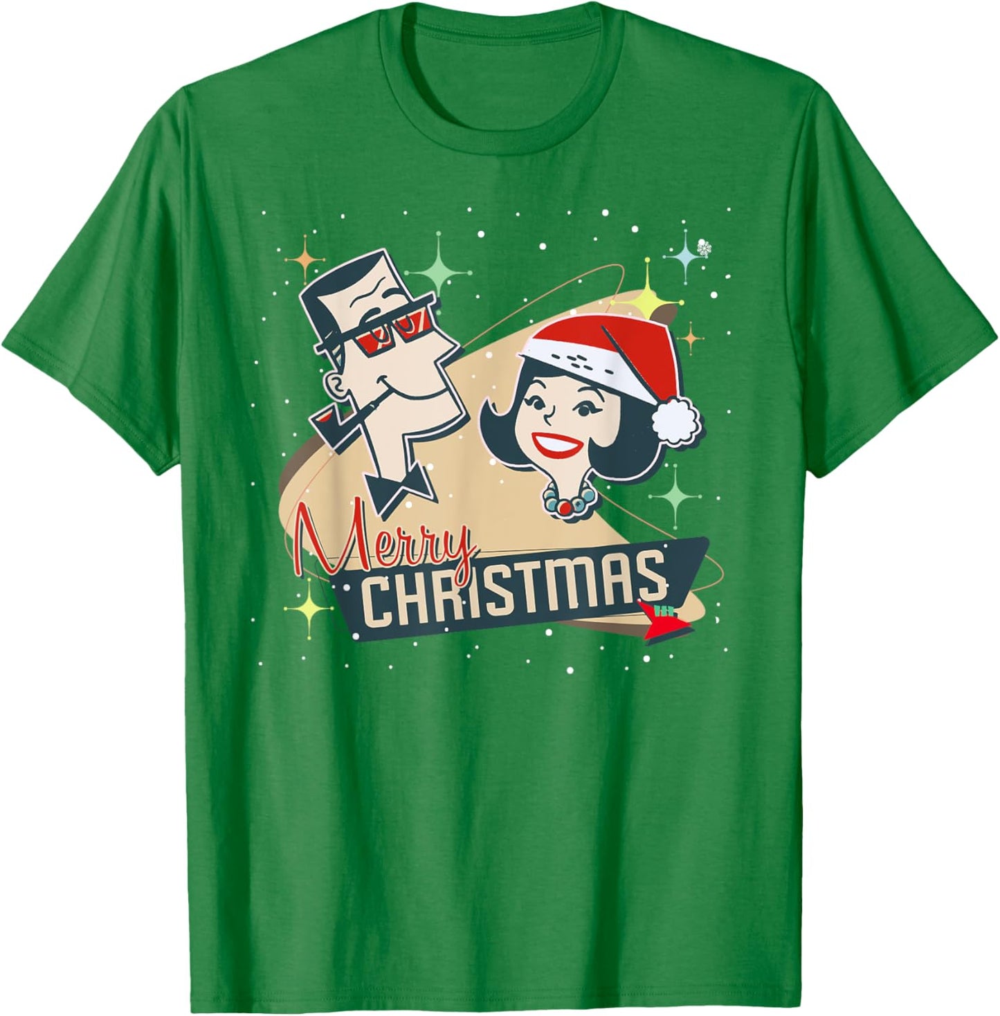 Retro Couple a Vintage Holiday and Mid-Century Christmas T-Shirt - T-Shirt | Irish Green