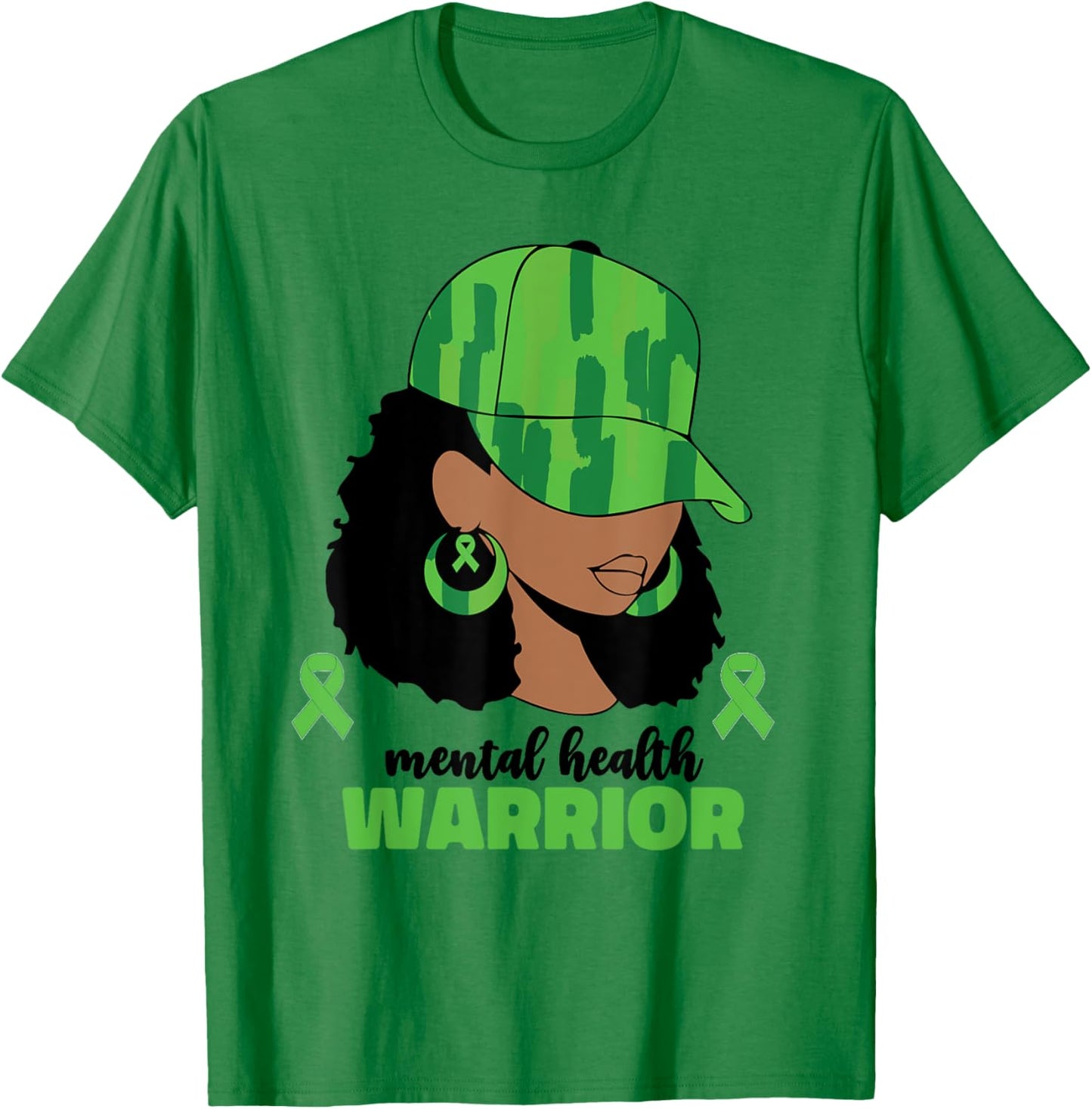 Mental Health Warrior Afro Black Women Green T-Shirt - T-Shirt | Irish Green
