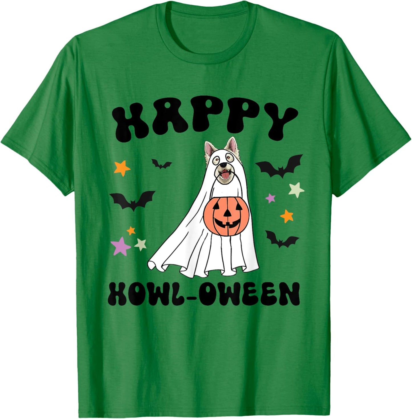 White German Shepherd Boo Dog Lover Costume Happy Halloween T-Shirt - T-Shirt | Irish Green