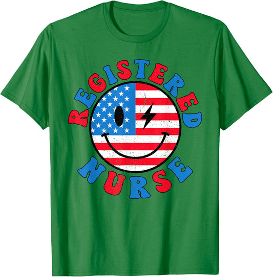 Registered Nurse 4th of July 2024 American Flag RN Nurse T-Shirt - T-Shirt | Irish Green