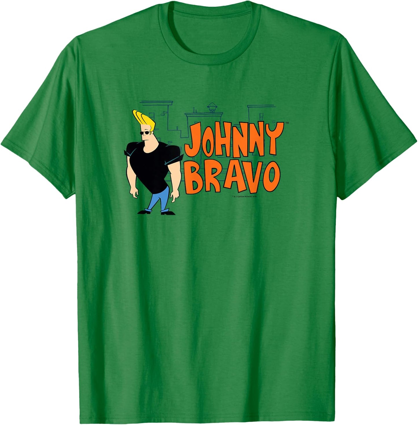 Cartoon Network Johnny Bravo City Logo , Men's, Blue, Small, Short Sleeve, Classic Fit, Cotton 100% T-Shirt - T-Shirt | Irish Green
