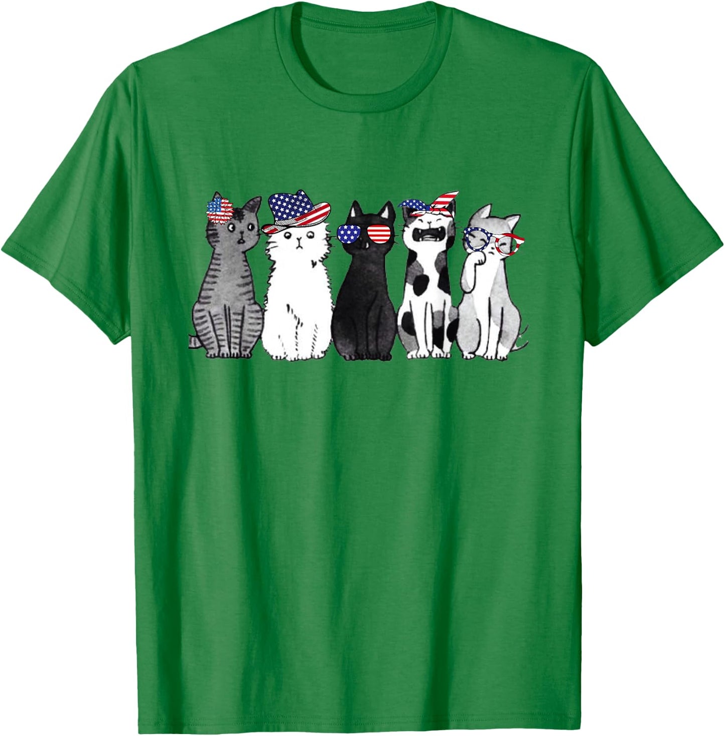 cat lover July 4th Forth of July funny cats American Flag T-Shirt - T-Shirt | Irish Green