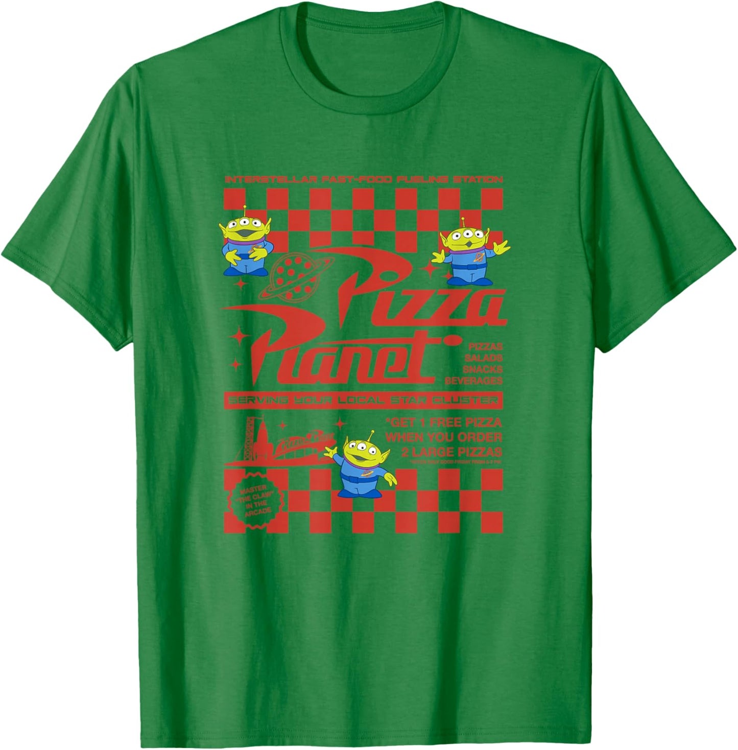 Disney Pixar Toy Story Pizza Planet Iconic Retro Flyer Logo T-Shirt - T-Shirt | Irish Green
