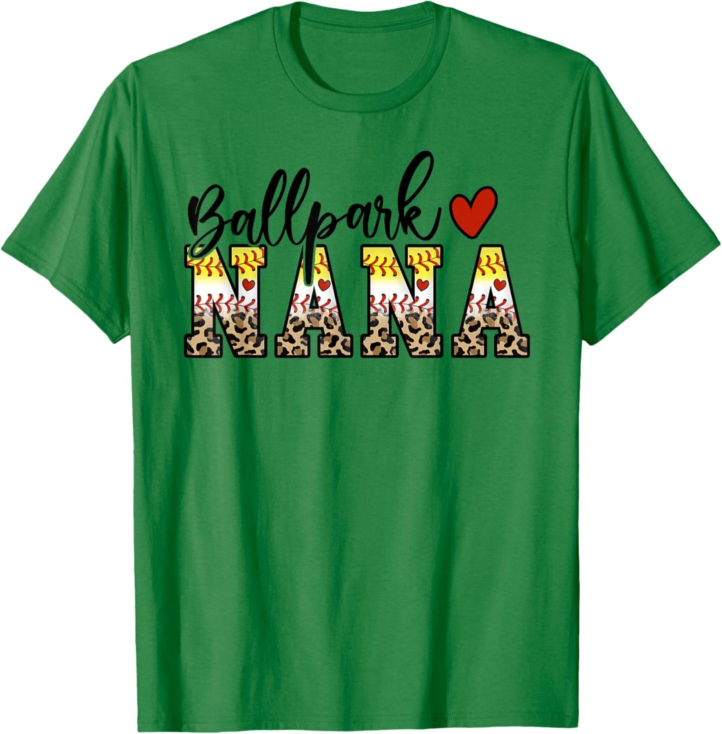 BallPark Nana Baseball Softball Mom Leopard Mother's Day T-Shirt - T-Shirt | Irish Green