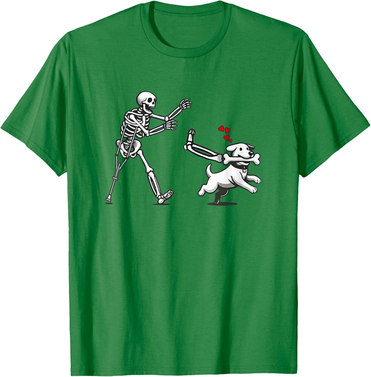 Funny Skeleton Chasing Dog, Funny Dog, Halloween Skeleton T-Shirt - T-Shirt | Irish Green