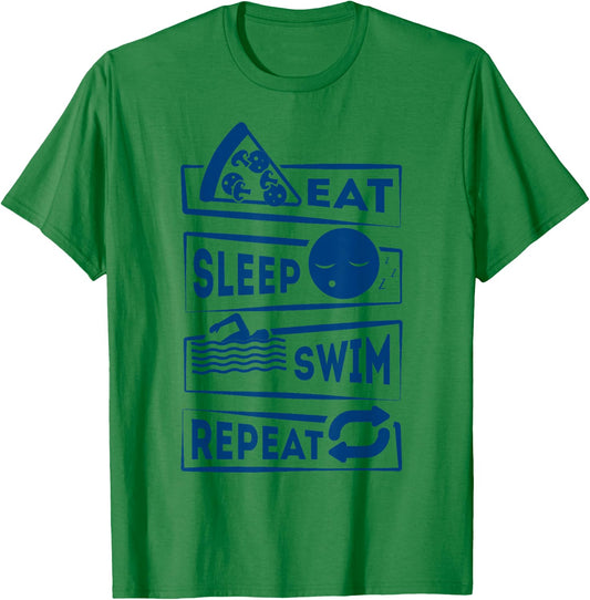Eat Sleep Swim Repeat Swimming T-Shirt - T-Shirt | Irish Green