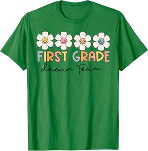 First Grade Dream Team Retro Back To School Teacher Student T-Shirt - T-Shirt | Irish Green