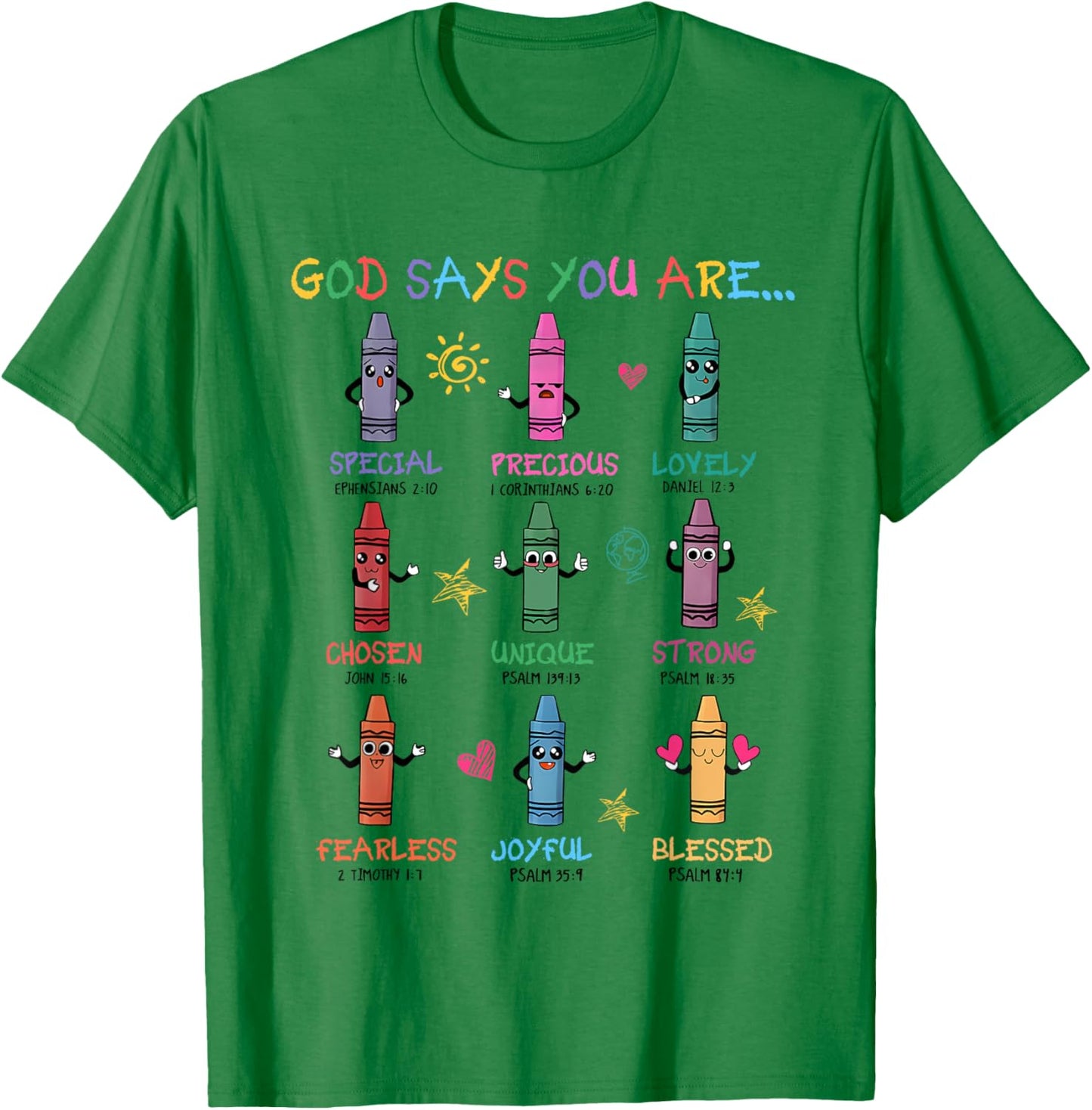 Retro God Says You Are Colorful Crayon Christian Bible Verse T-Shirt - T-Shirt | Irish Green