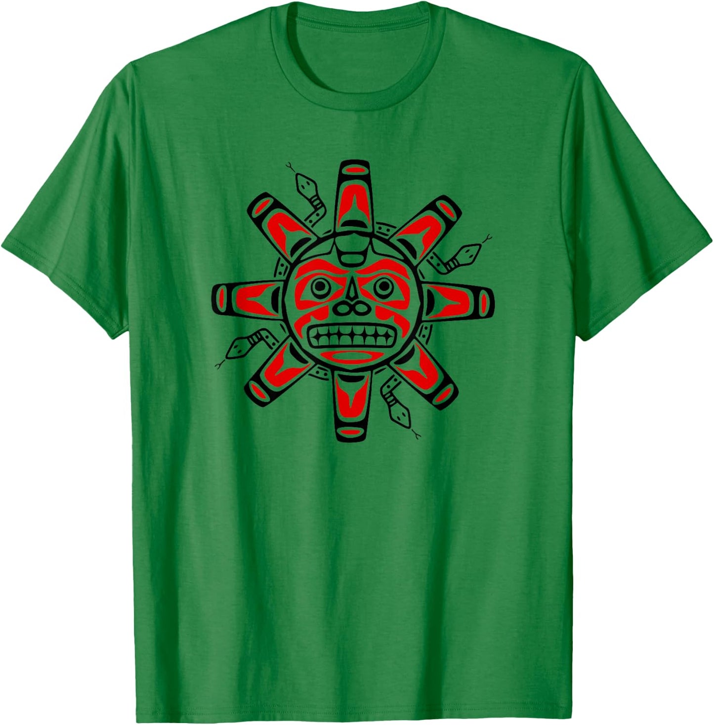 Sun Symbol Abstract Haida Art Pacific Northwest Coast Snakes T-Shirt - T-Shirt | Irish Green