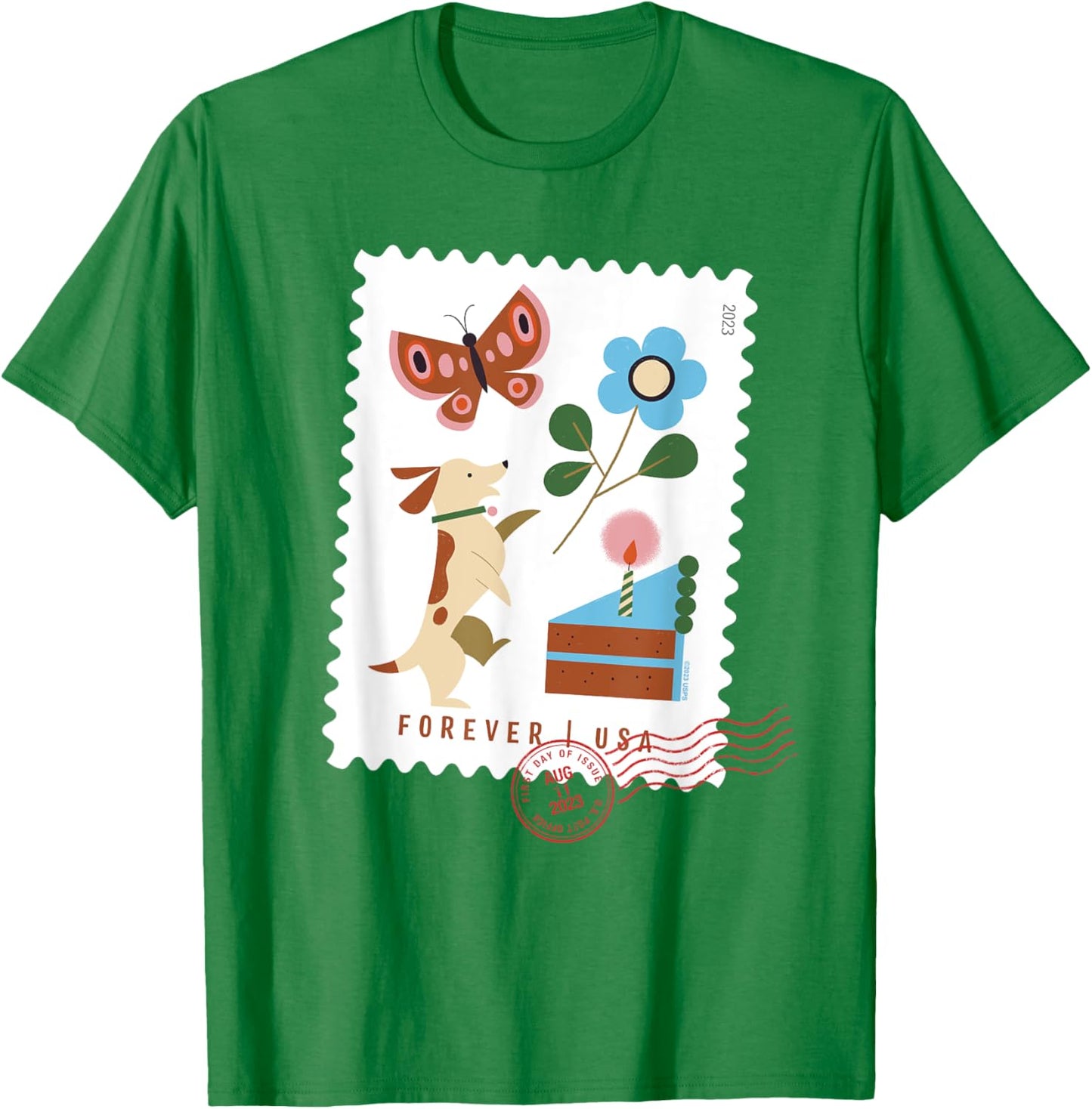 USPS Thinking Of You Postmark - Dog Stamp T-Shirt - T-Shirt | Irish Green