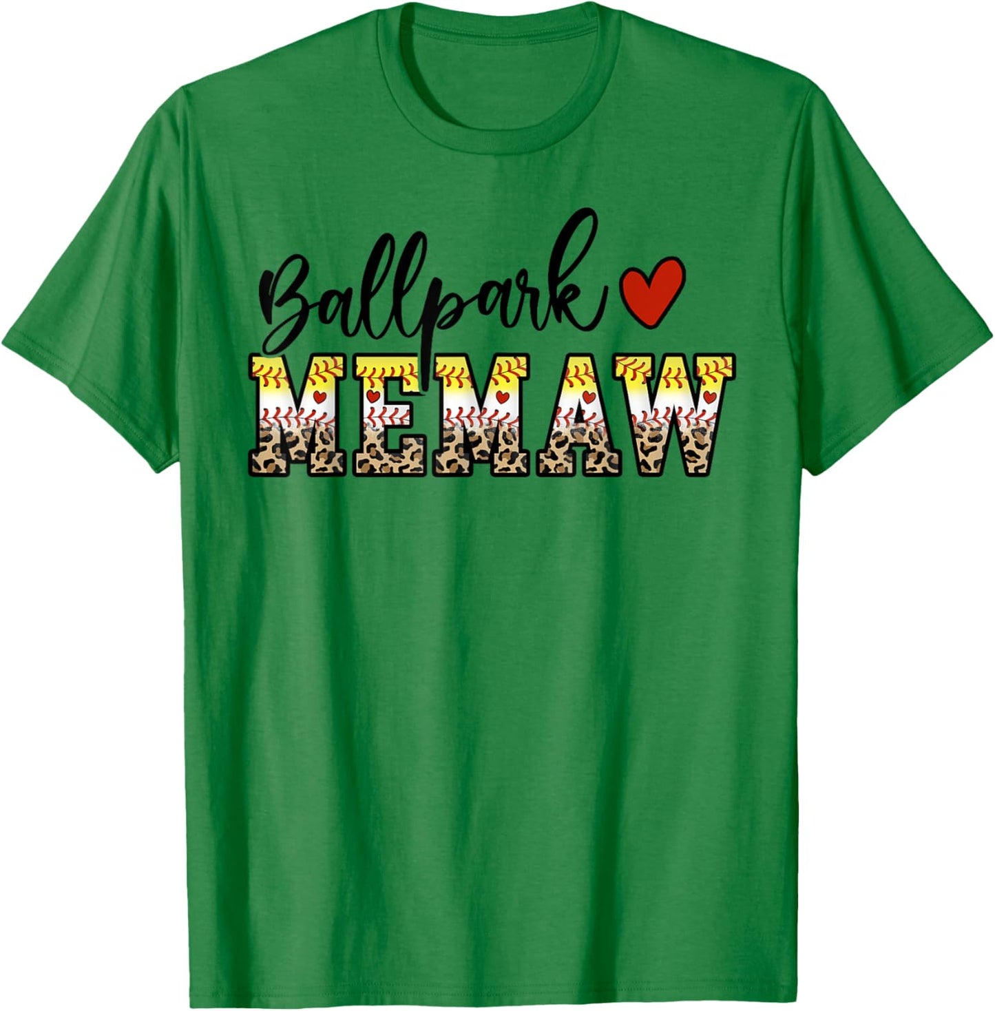 BallPark Memaw Baseball Softball Mom Leopard Mother's Day T-Shirt - T-Shirt | Irish Green