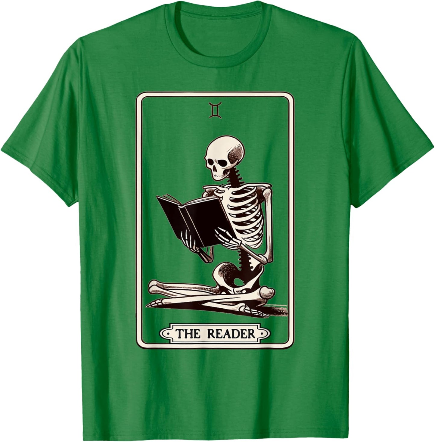 The Reader Tarot Card Funny Book Lover Skeleton Reading Book T-Shirt - T-Shirt | Irish Green
