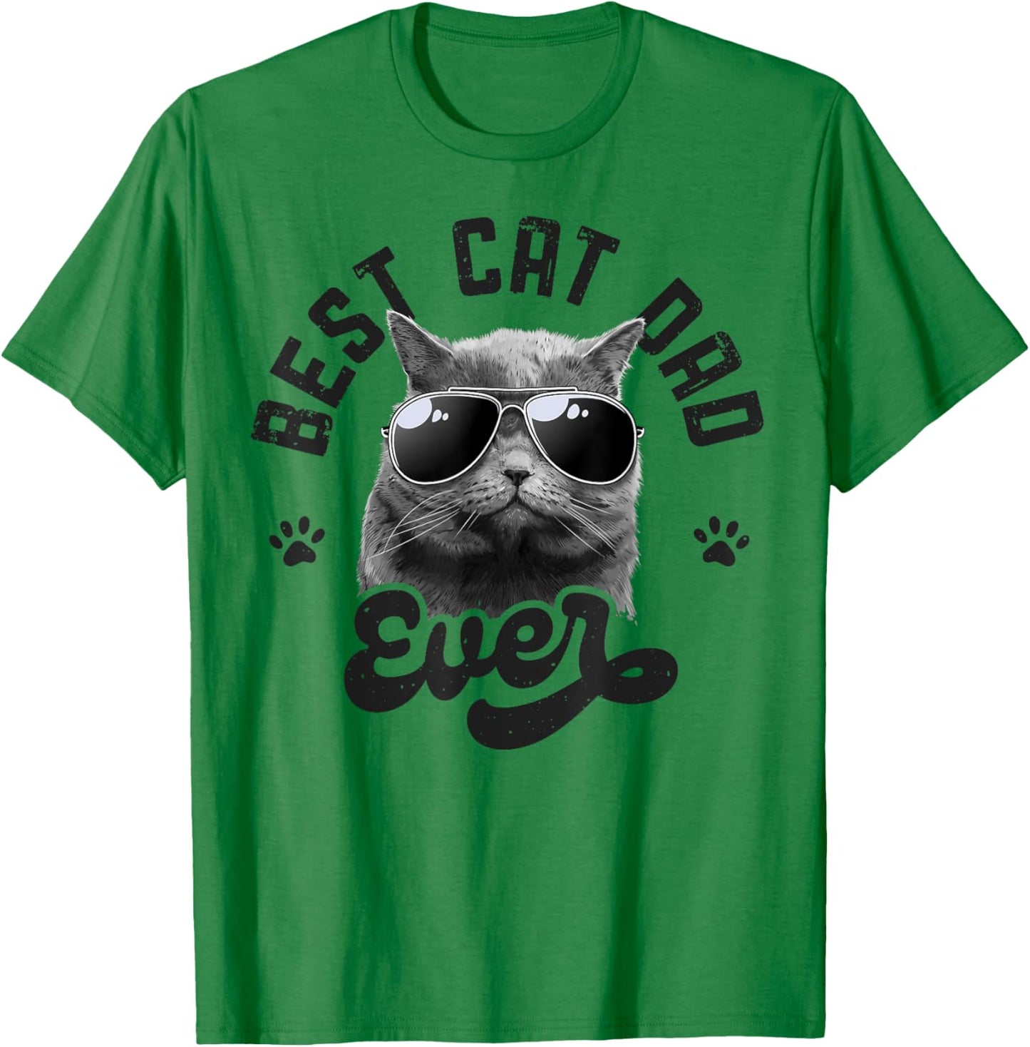 Best Cat Dad Ever Funny Daddy Father's Day Retro Vintage Men T-Shirt - T-Shirt | Irish Green