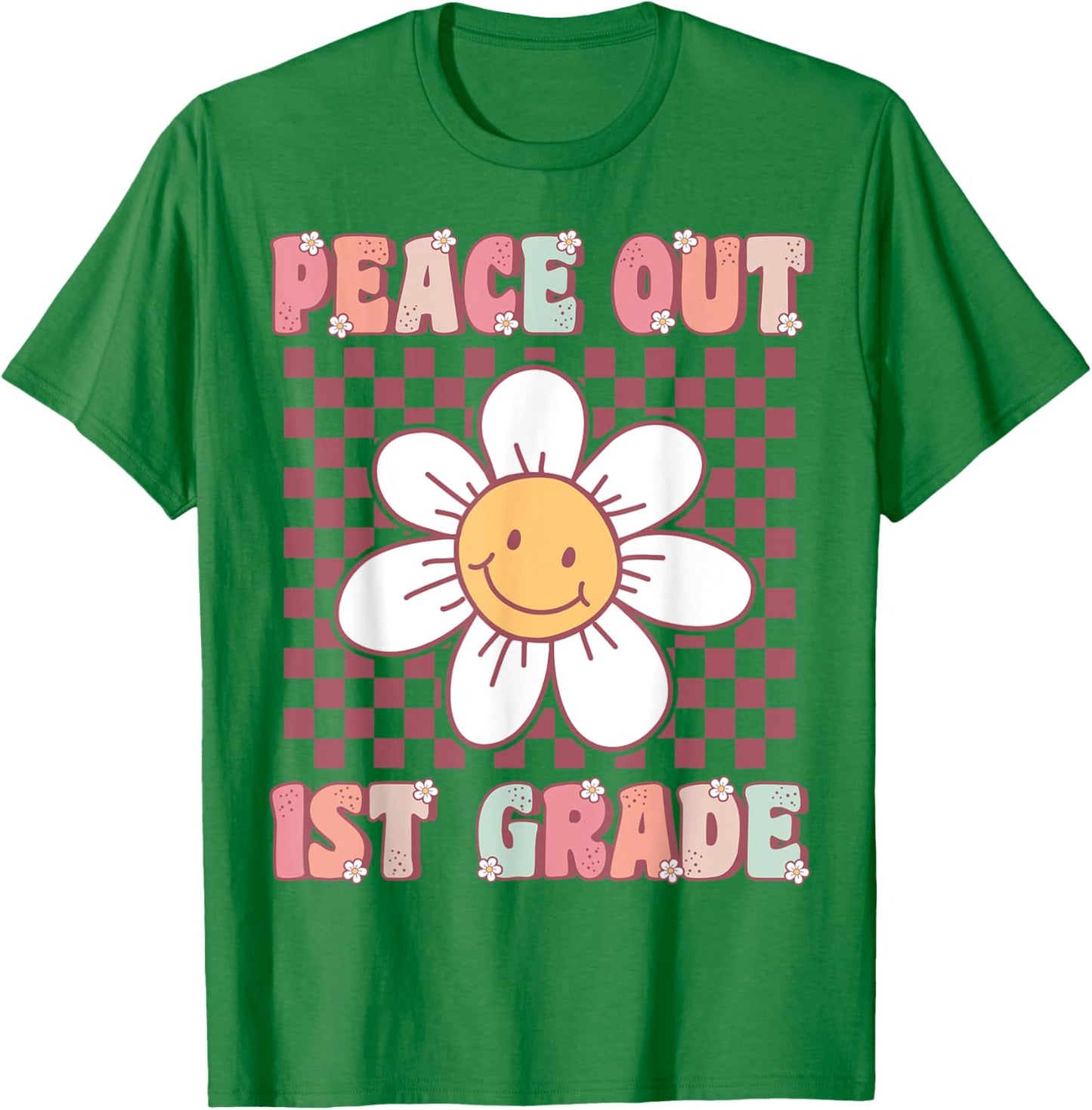 Peace Out First Grade Cute Groovy Last Day of 1st Grade T-Shirt - T-Shirt | Irish Green