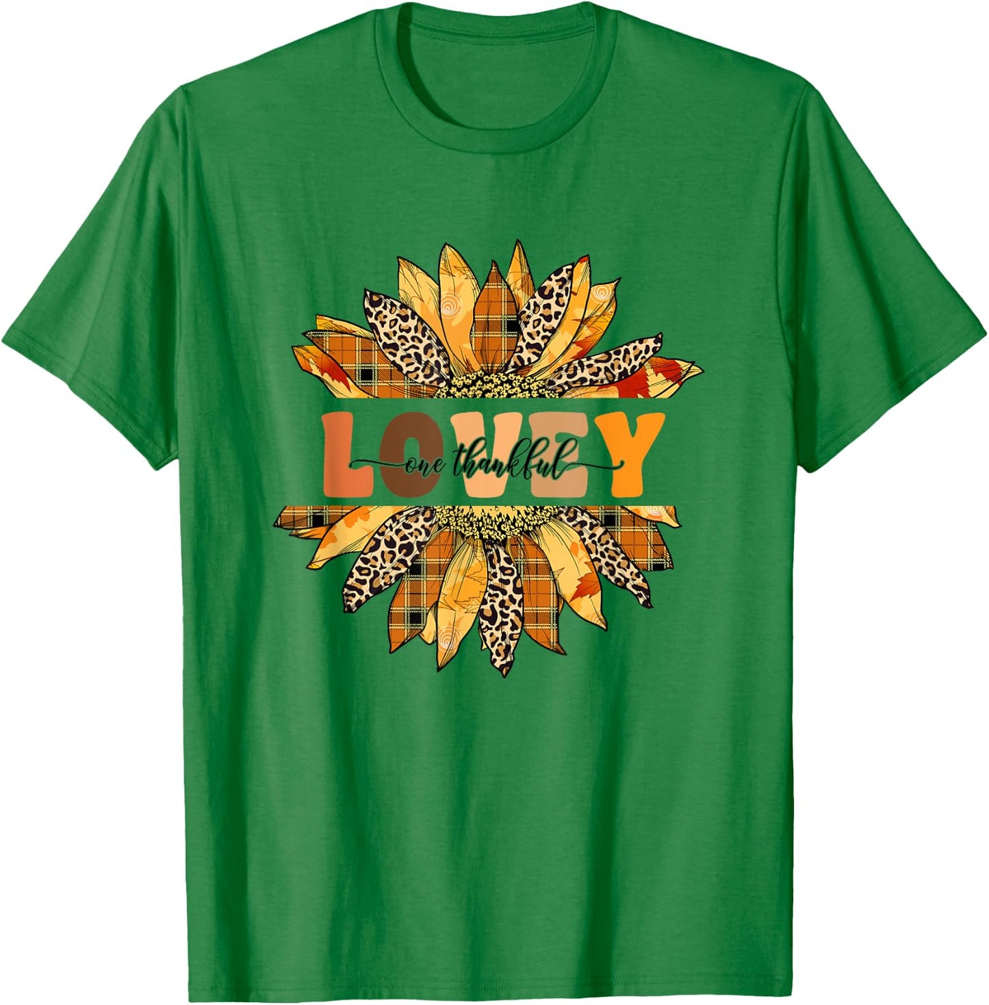 Leopard Sunflower One Thankful Lovey Fall Thanksgiving T-Shirt - T-Shirt | Irish Green
