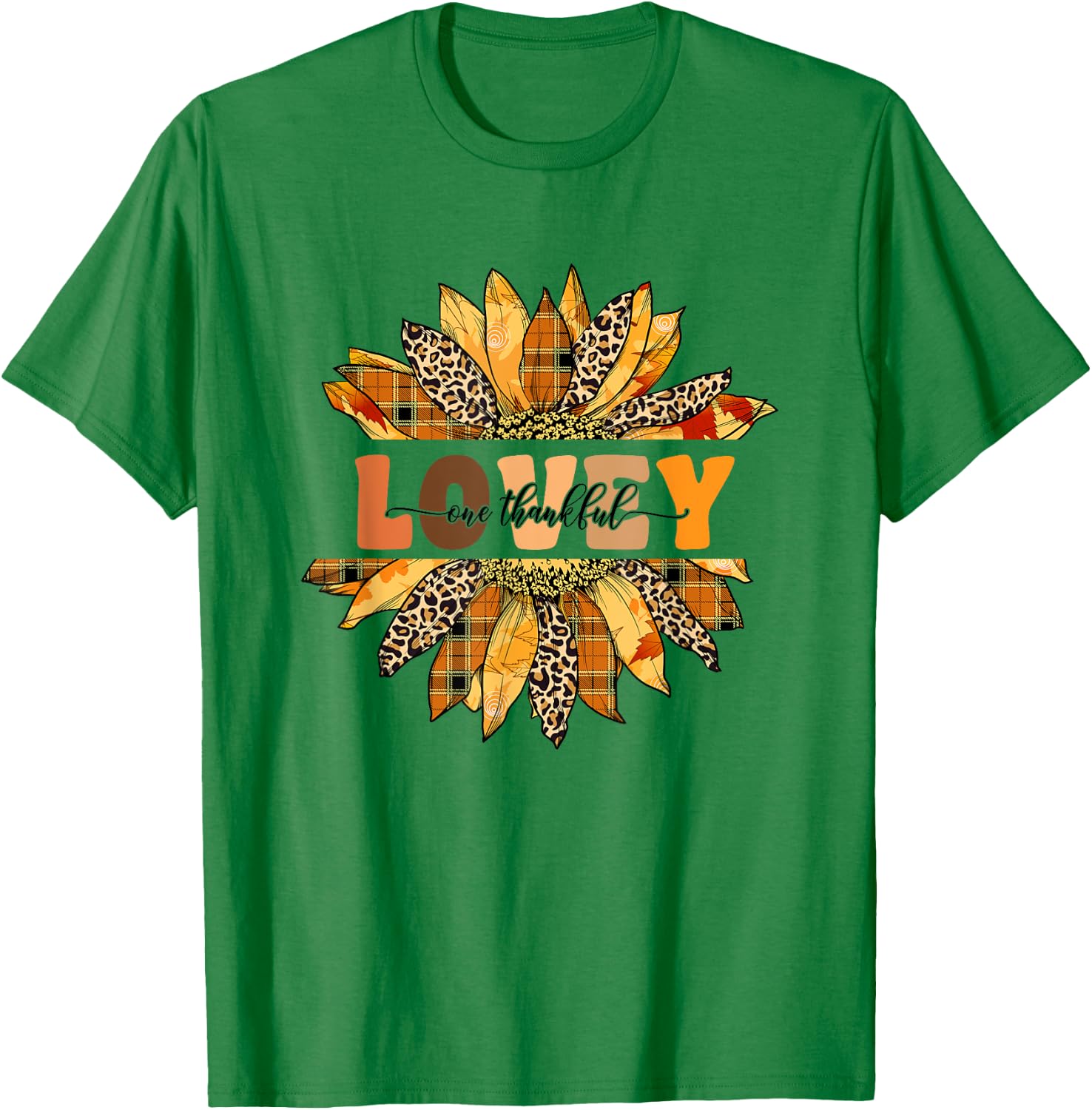 Leopard Sunflower One Thankful Lovey Fall Thanksgiving T-Shirt - T-Shirt | Irish Green
