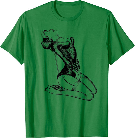 Sexy French Maid Lingerie Retro Rope Bondage Western BDSM T-Shirt - T-Shirt | Irish Green