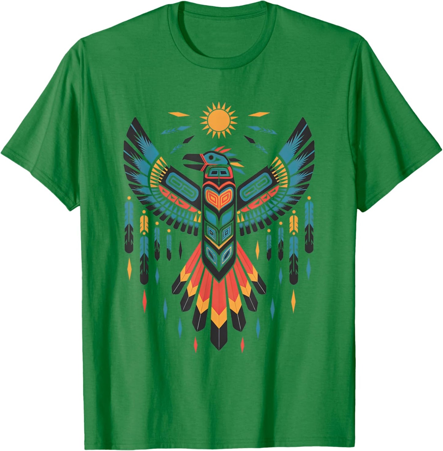 North American Tribal Thunderbird Vibrant Geometric Design T-Shirt - T-Shirt | Irish Green