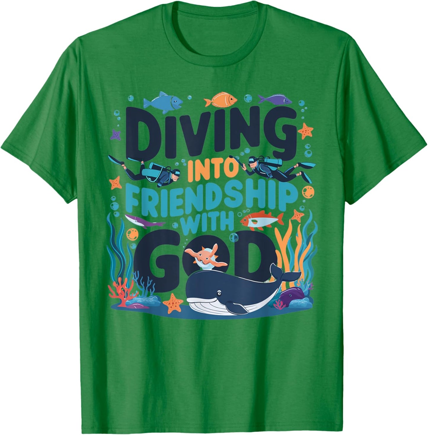 Diving Into Friendship With God Scuba VBS 2025 Christian T-Shirt - T-Shirt | Irish Green