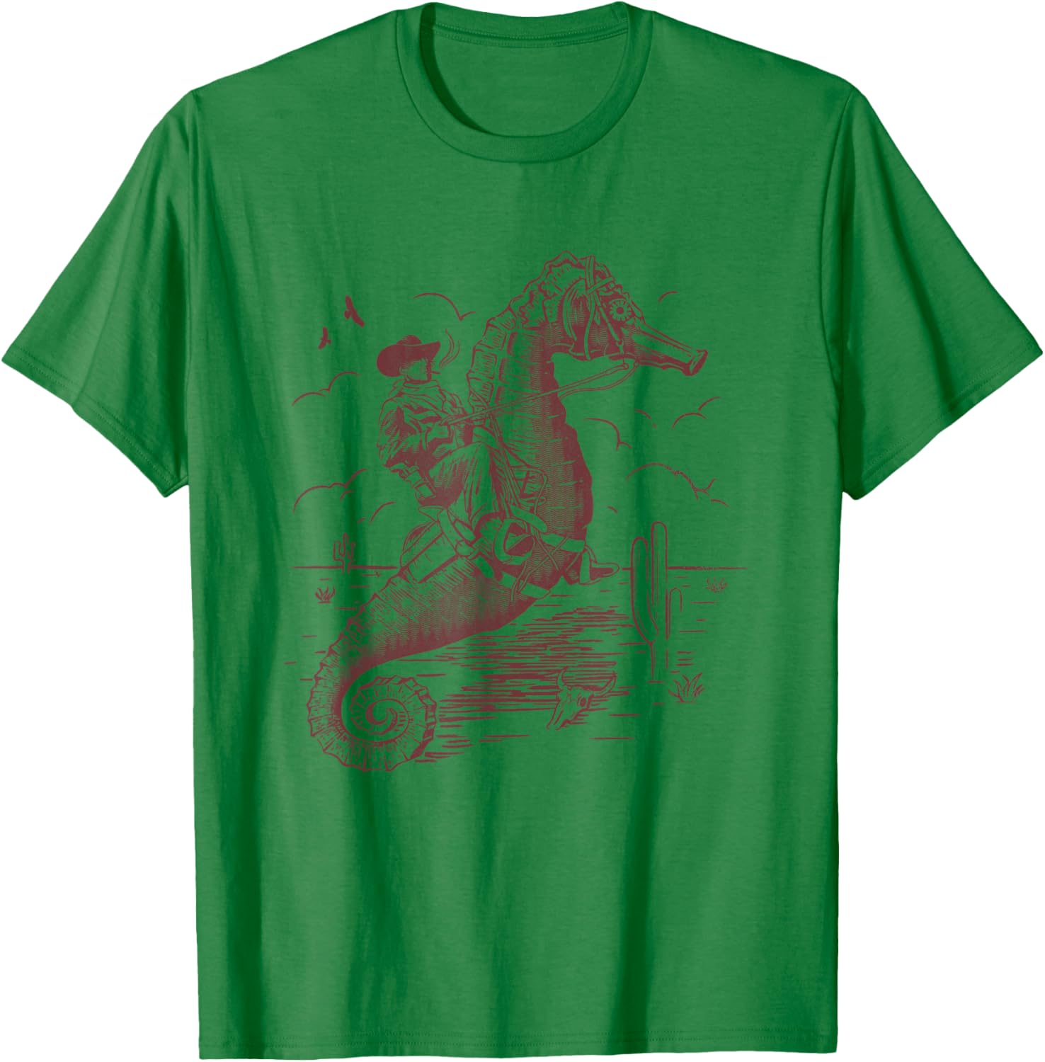Surreal Vintage Cowboy Riding Sea horse T-Shirt - T-Shirt | Irish Green
