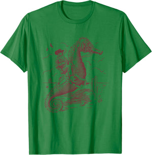 Surreal Vintage Cowboy Riding Sea horse T-Shirt - T-Shirt | Irish Green