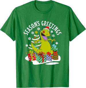 Rugrats Christmas Season's Greetings Happy Reptar Poster T-Shirt - T-Shirt | Irish Green