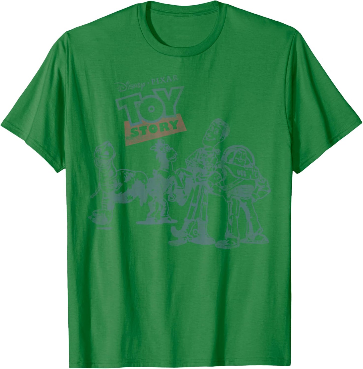 Disney Pixar Toy Story Group Shot Vintage Outlined Portrait T-Shirt - T-Shirt | Irish Green