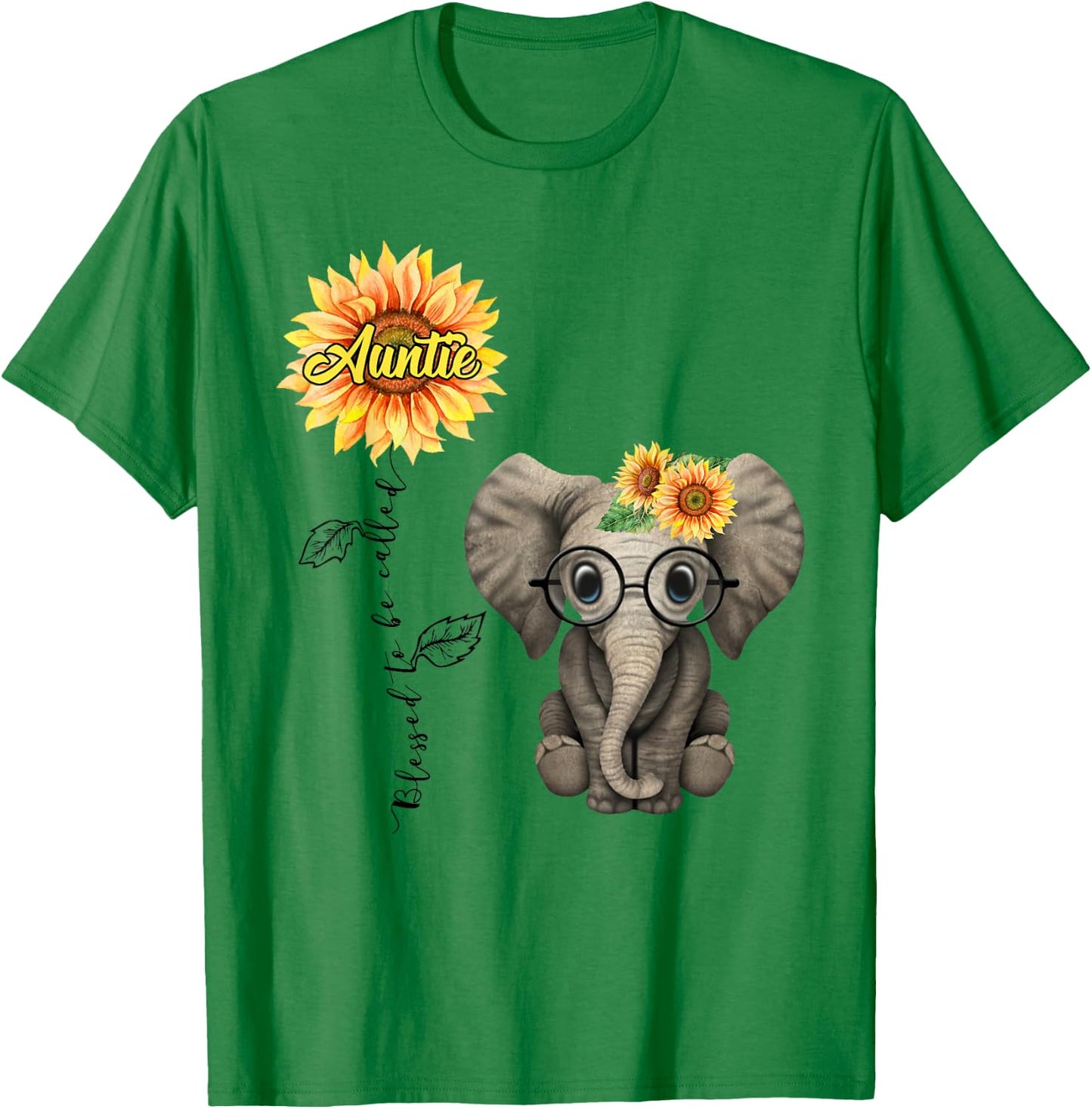 Blessed To Be Called Auntie Hippie Elephant Aunt Gift T-Shirt - T-Shirt | Irish Green