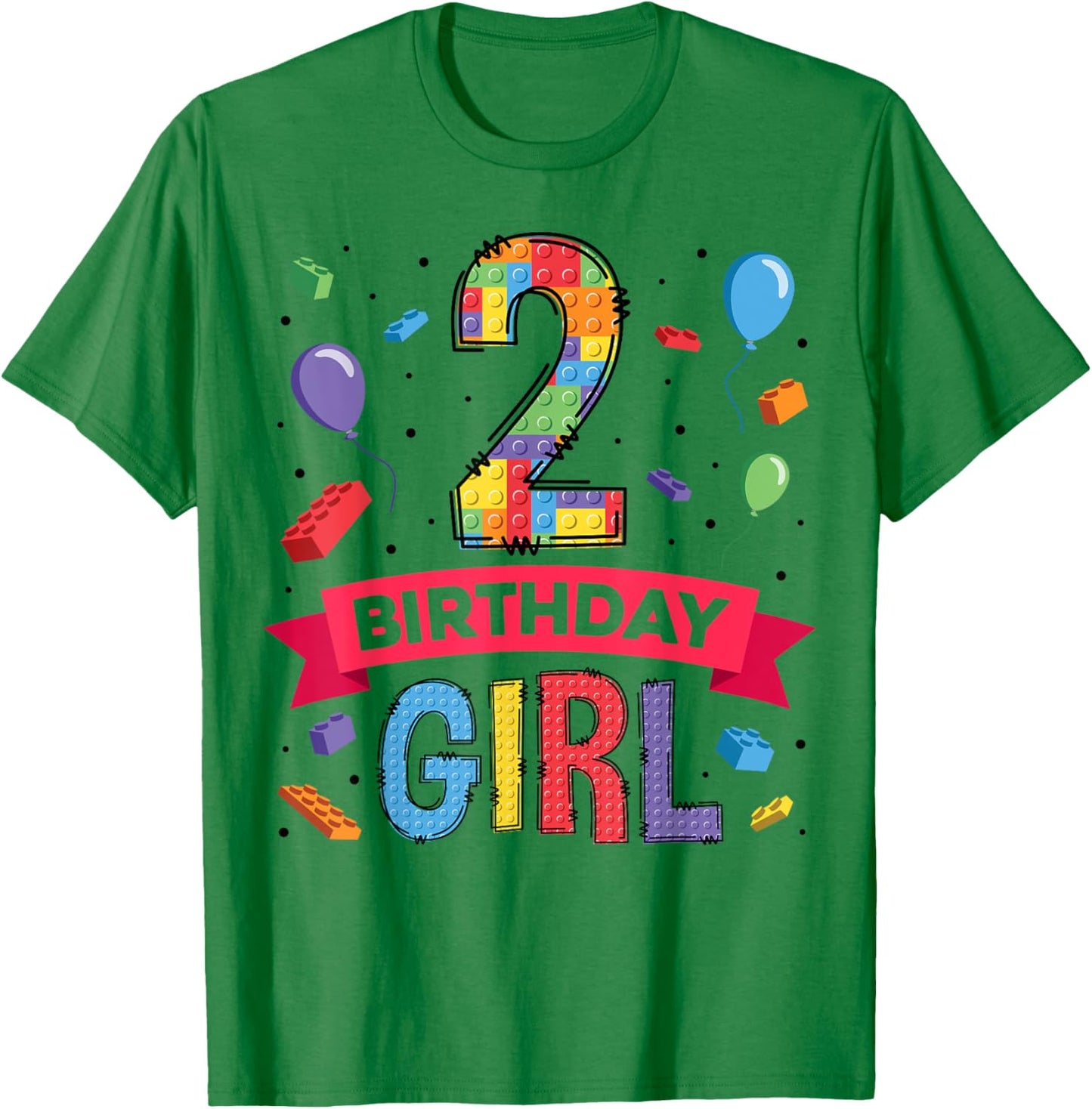 Kids 2 Year Old Building Blocks 2nd Birthday Girl T-Shirt - T-Shirt | Irish Green
