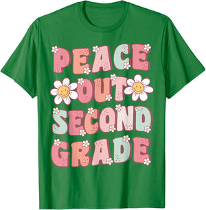 Peace Out Second Grade Cute Groovy Last Day of 2nd Grade T-Shirt - T-Shirt | Irish Green