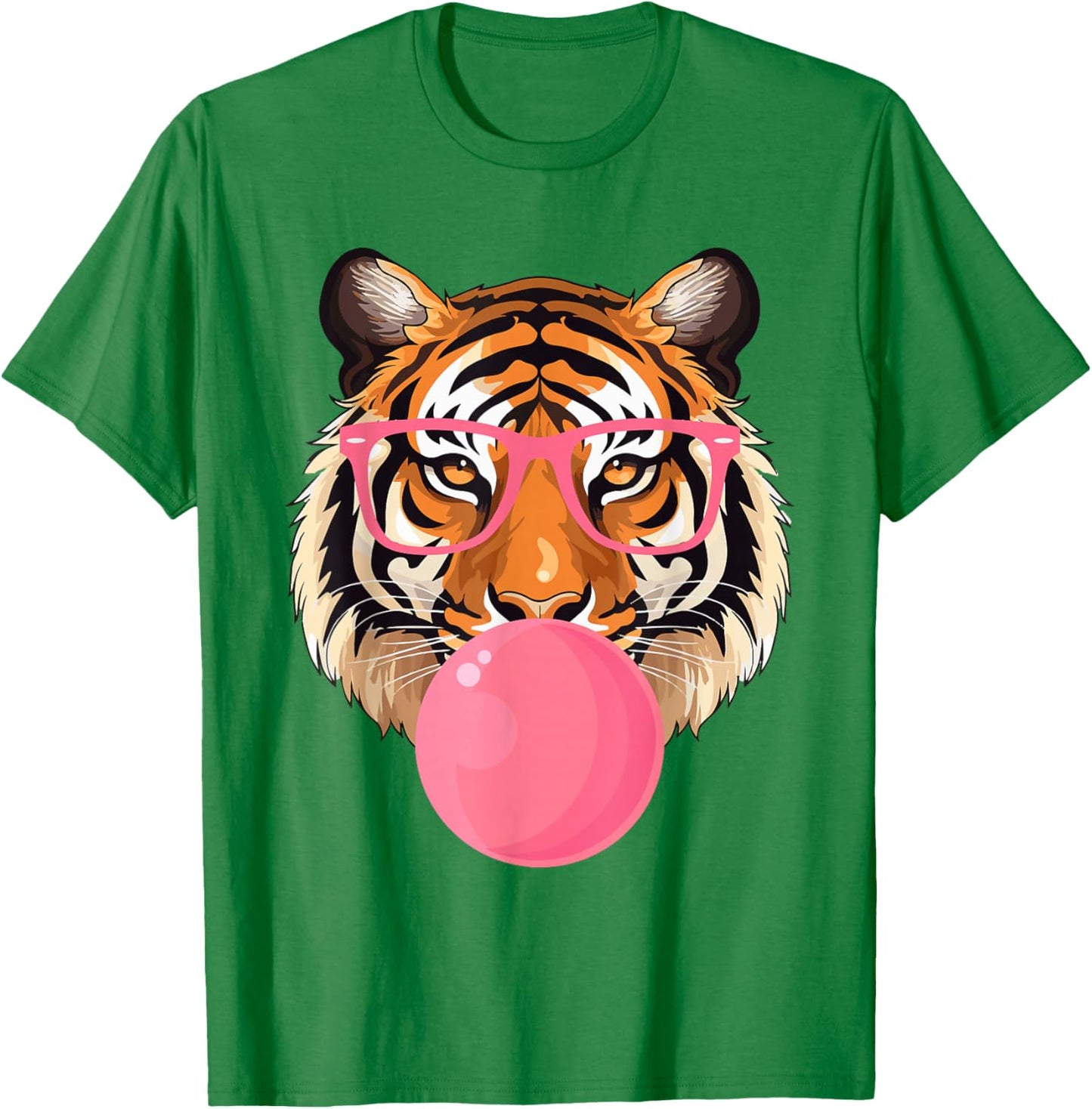 Funny Tiger Glasses Blowing Bubble Gum Cute Tiger Face T-Shirt - T-Shirt | Irish Green