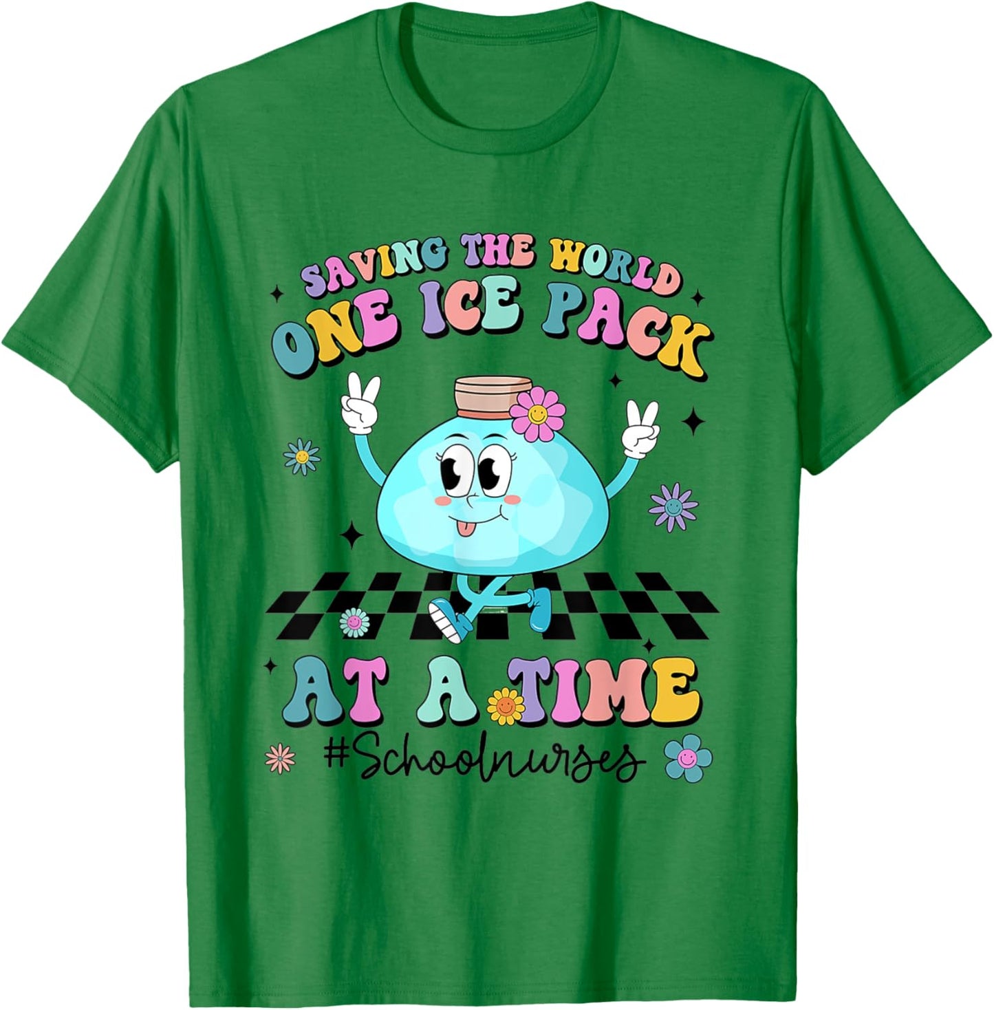 Saving The World One Ice Pack At Time Retro School Nurse T-Shirt - T-Shirt | Irish Green