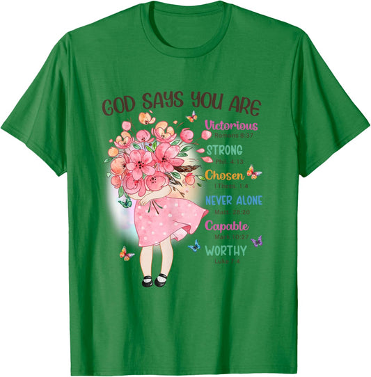 God Says You Are Flowers Girls Christian Bible Verse Kids T-Shirt - T-Shirt | Irish Green