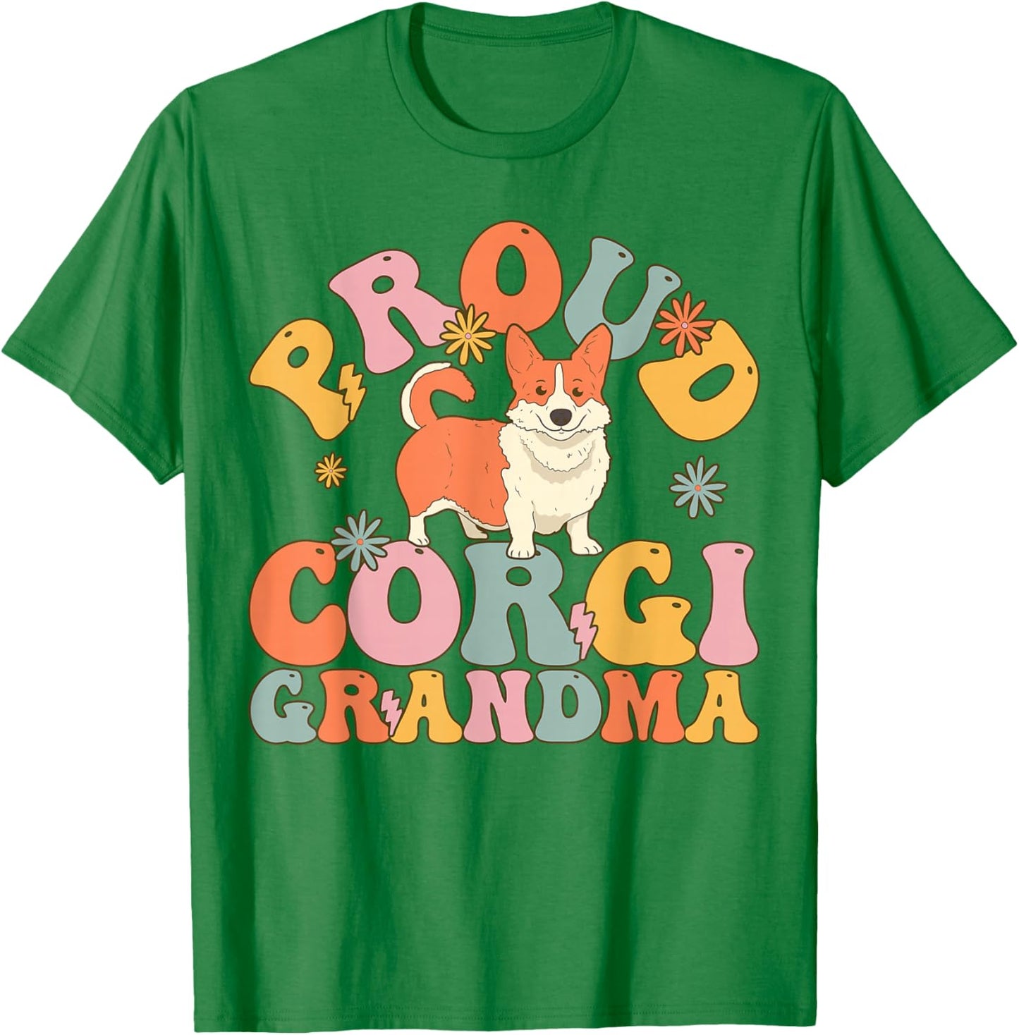 Proud Corgi Grandma Groovy Dog T-Shirt - T-Shirt | Irish Green