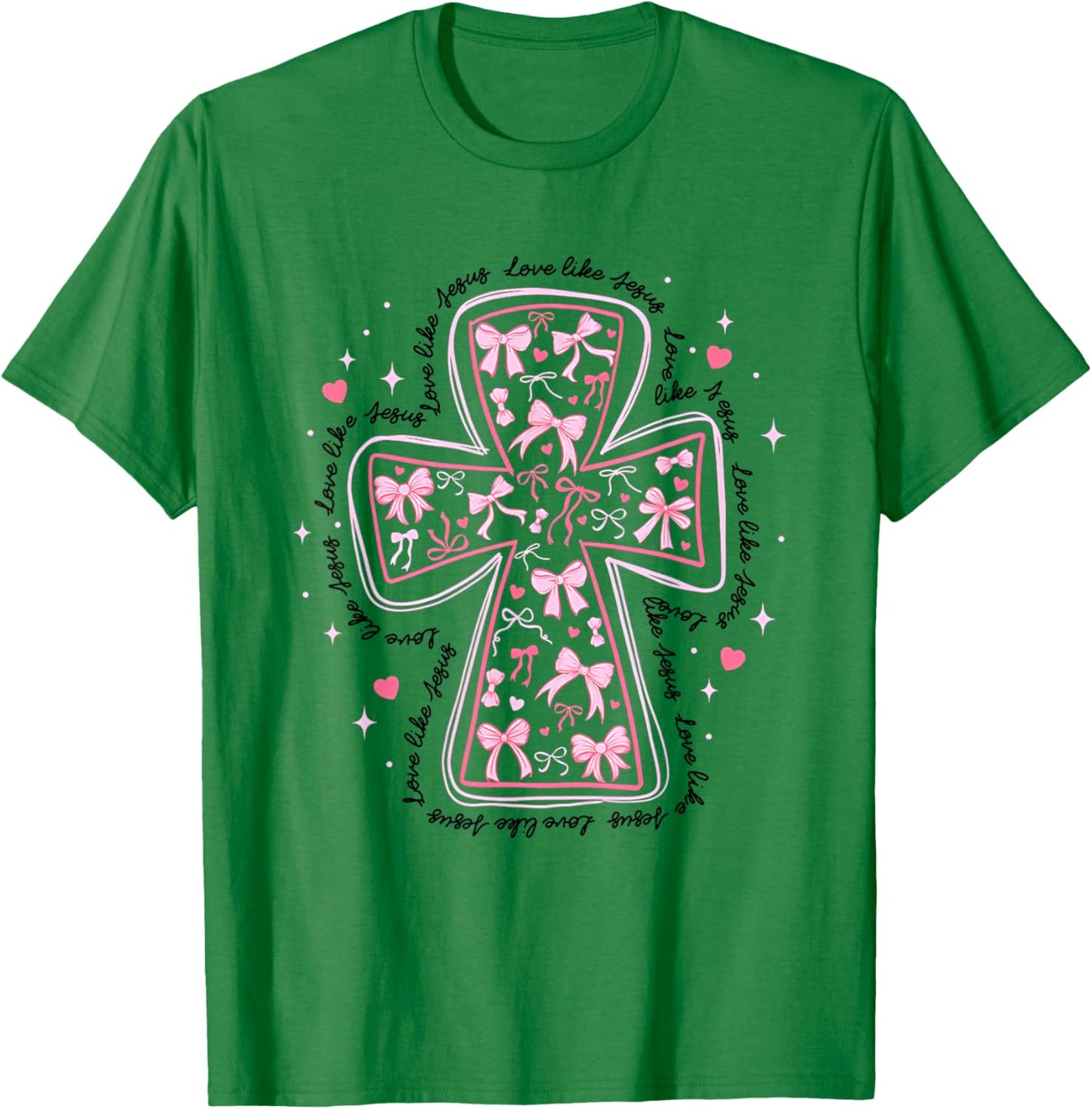 Love Like Jesus Coquette Heart Cross Christian Valentine T-Shirt - T-Shirt | Irish Green